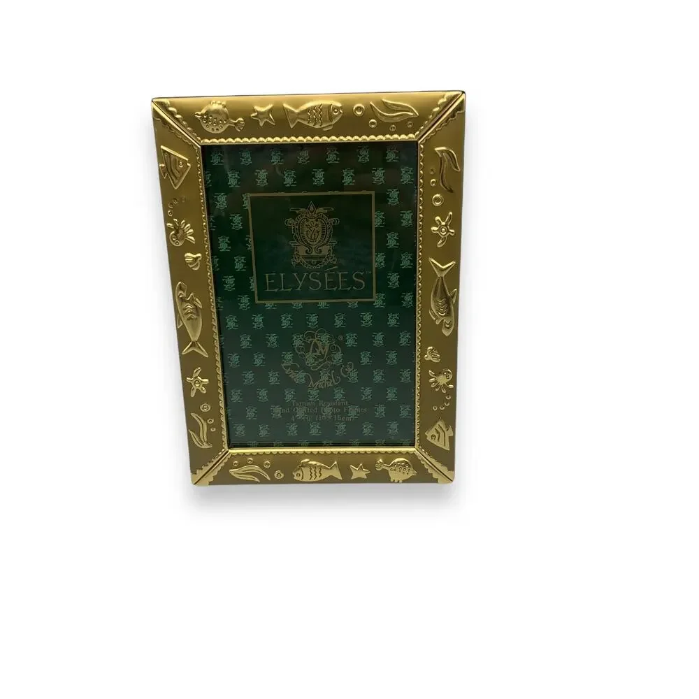 Elysees Brass 4X6 Picture Frame Ocean Fish Shark Beach House Tarnish Resistant